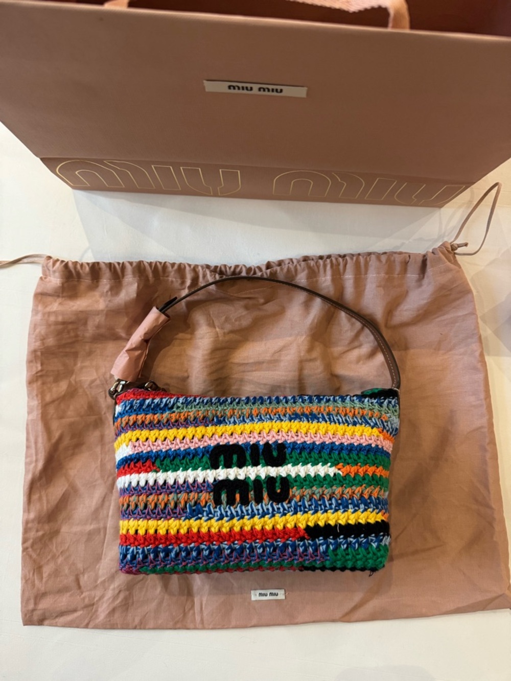 Miu Miu crochet multicolor rainbow pouch shoulder bag
